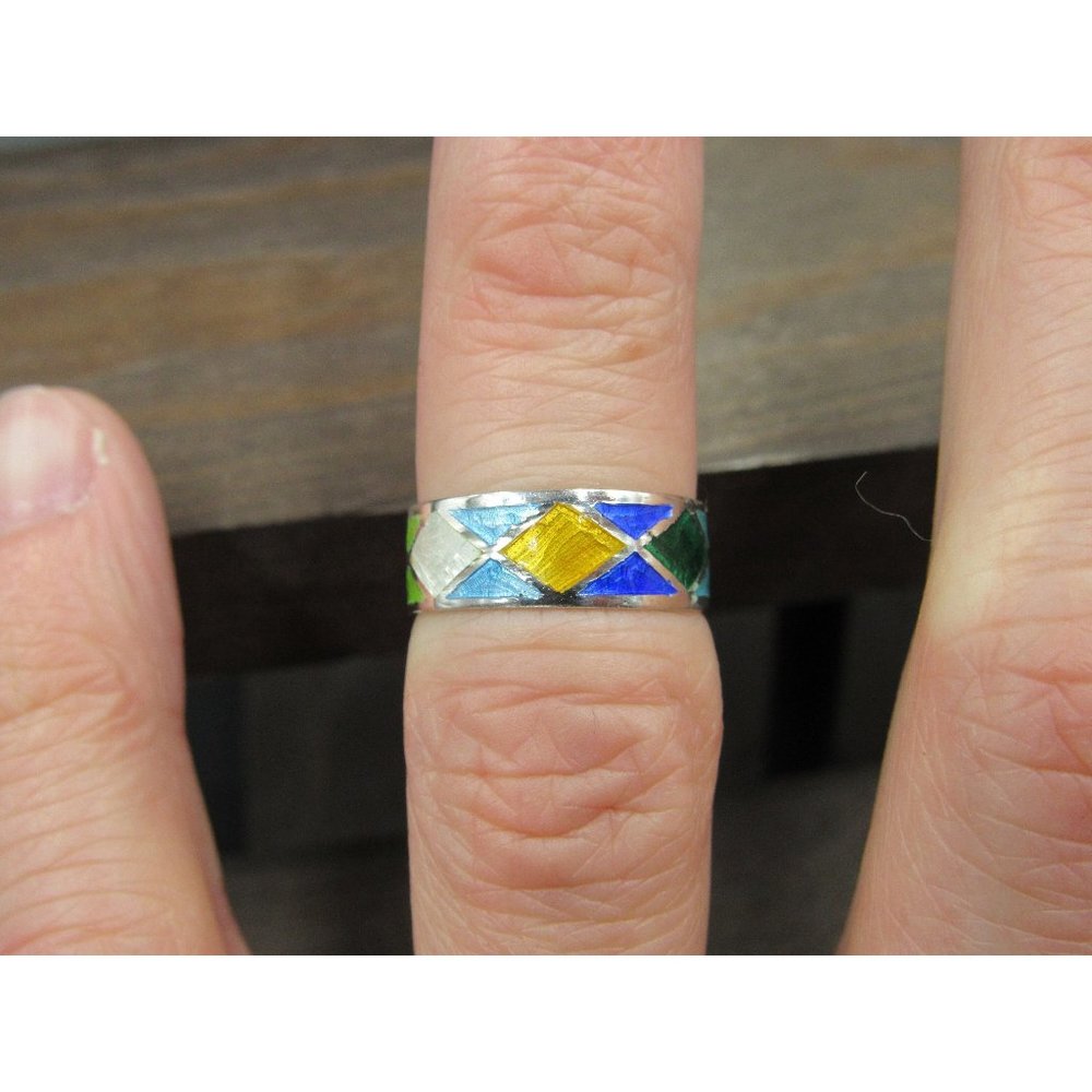 Size 4.75 Sterling Silver Colorful Hand Painted Band Ring